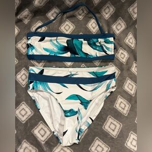 Azura Australia Teal and White Leaf Print Bikini Set size 4